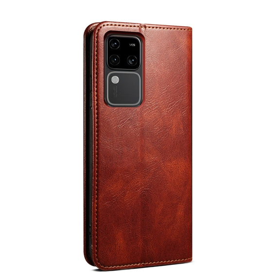 For vivo S18 Pro Oil Wax Crazy Horse Texture Leather Phone Case(Brown)
