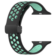 For Apple Watch Ultra 2 49mm Magnetic Buckle Silicone Watch Band(Black Cyan)