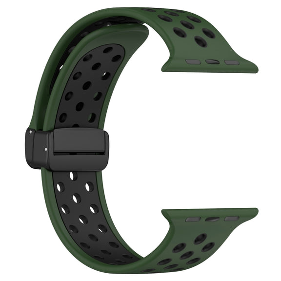 For Apple Watch Ultra 2 49mm Magnetic Buckle Silicone Watch Band(Army Green Black)