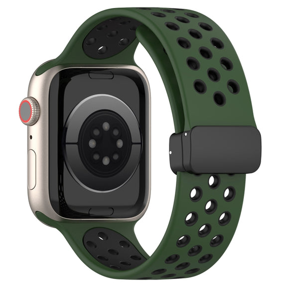 For Apple Watch Ultra 2 49mm Magnetic Buckle Silicone Watch Band(Army Green Black)