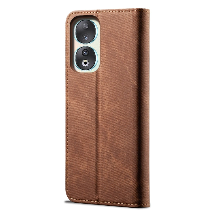 For Honor 90 Pro Denim Texture Flip Leather Phone Case(Brown)