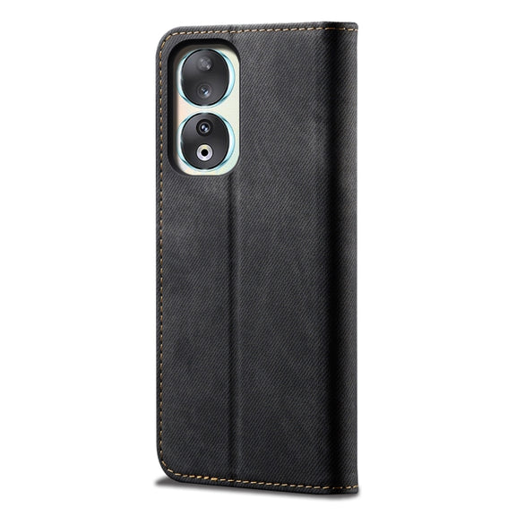 For Honor 90 Pro Denim Texture Flip Leather Phone Case(Black)