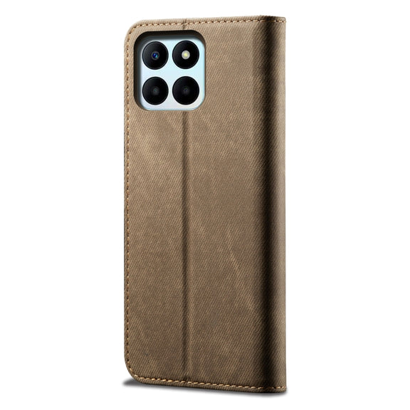 For Honor X8 5G / X6 4G Foreign Denim Texture Flip Leather Phone Case(Khaki)