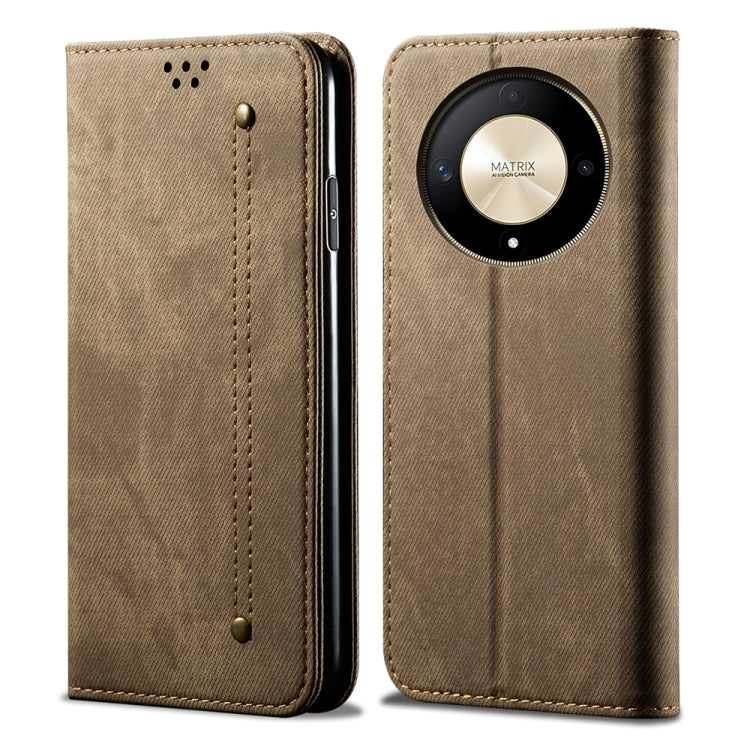 For Honor Magic6 Lite / X9b 5G Denim Texture Flip Leather Phone Case(Khaki)