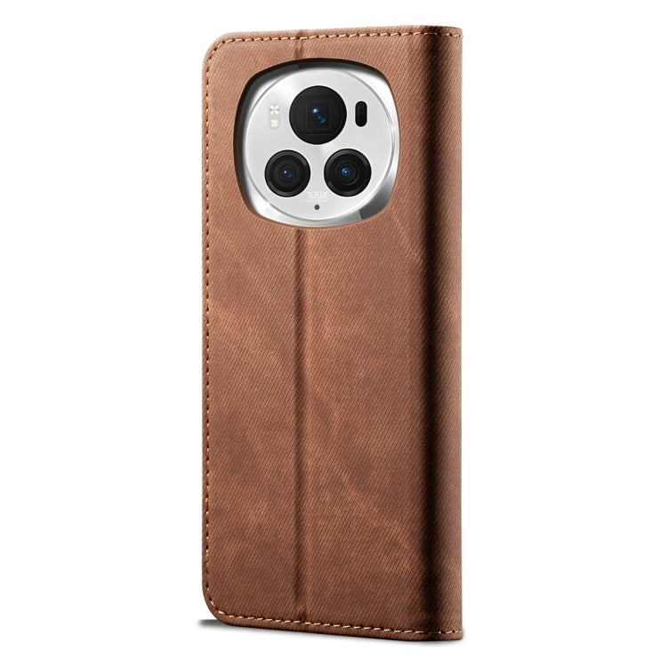 For Honor Magic6 Pro Denim Texture Flip Leather Phone Case(Brown)