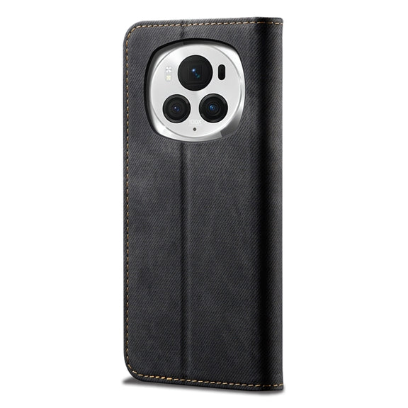 For Honor Magic6 Pro Denim Texture Flip Leather Phone Case(Black)