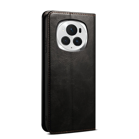 For Honor Magic6 Pro Oil Wax Crazy Horse Texture Leather Phone Case(Black)