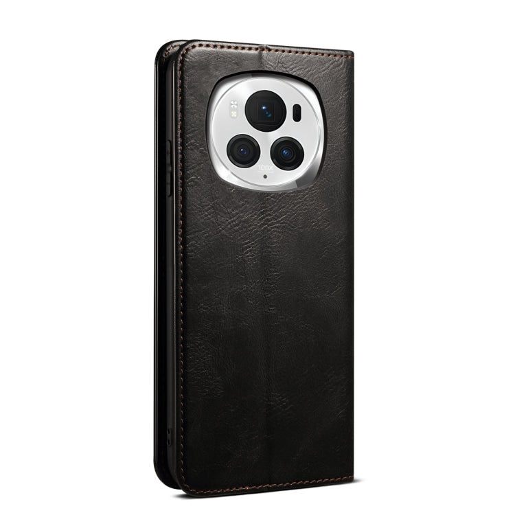 For Honor Magic6 Pro Oil Wax Crazy Horse Texture Leather Phone Case(Black)