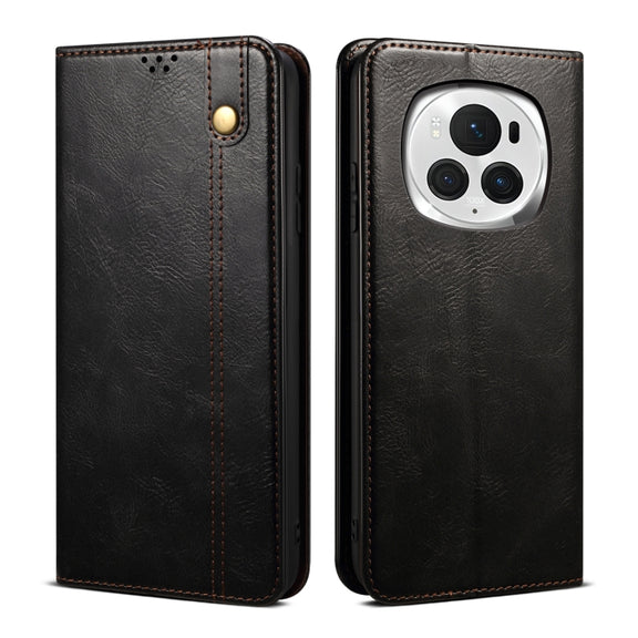 For Honor Magic6 Pro Oil Wax Crazy Horse Texture Leather Phone Case(Black)
