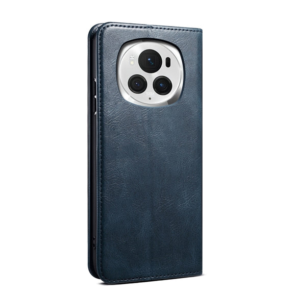 For Honor Magic6 Pro Oil Wax Crazy Horse Texture Leather Phone Case(Blue)