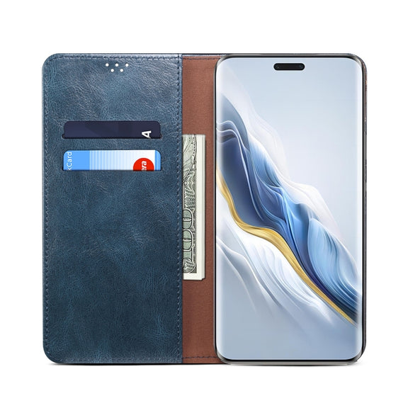 For Honor Magic6 Pro Oil Wax Crazy Horse Texture Leather Phone Case(Blue)