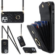 For iPhone 14 Pro Rhombic Texture Card Bag Phone Case with Long Lanyard(Black) - iPhone 14 Pro Cases by PMC TechLife | Online Shopping South Africa | PMC TechLife