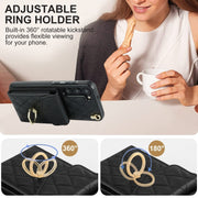 For Samsung Galaxy S24 5G Rhombic Texture Card Bag Phone Case with Long Lanyard(Black)