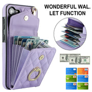 For Samsung Galaxy S24 5G Rhombic Texture Card Bag Phone Case with Long Lanyard(Light Purple)