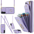 For Samsung Galaxy S24+ 5G Rhombic Texture Card Bag Phone Case with Long Lanyard(Light Purple) - Galaxy S24+ 5G Cases by PMC Jewellery | Online Shopping South Africa | PMC Jewellery | Buy Now Pay Later Mobicred