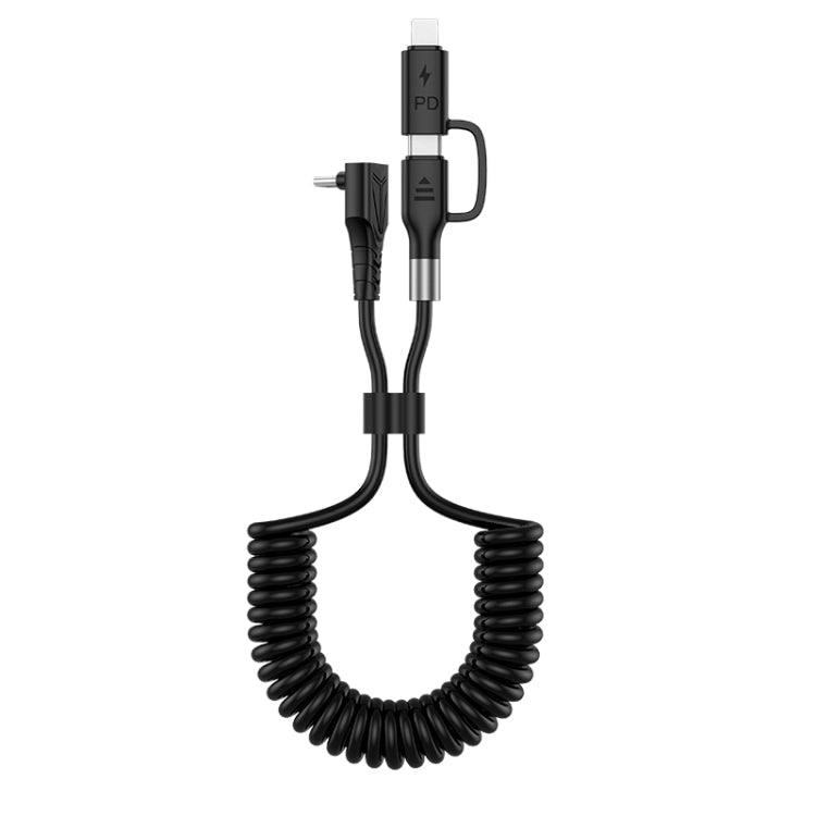 Type-C to 8 Pin + Type-C Elbow Spring Charging Data Cable, Length: 1.5m(Black)