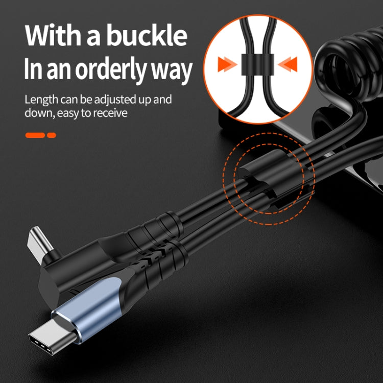 Type-C to 8 Pin + Type-C Elbow Spring Charging Data Cable, Length: 1.5m(Black)