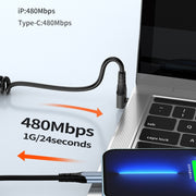 Type-C to 8 Pin + Type-C Elbow Spring Charging Data Cable, Length: 1.5m(Black)