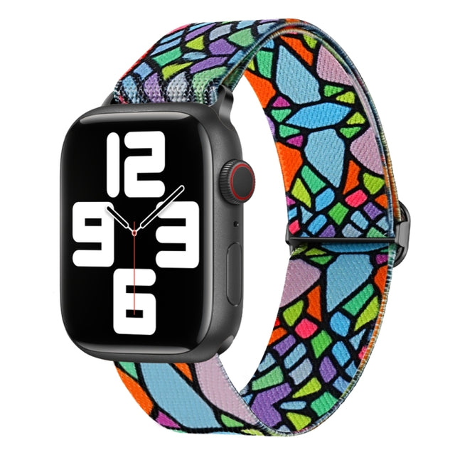 For Apple Watch 8 45mm  Painted Pattern Nylon Replacement Watch Band(Geometric Rainbow)