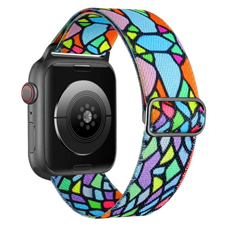 For Apple Watch SE 44mm Painted Pattern Nylon Replacement Watch Band(Geometric Rainbow)