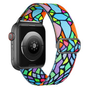 For Apple Watch SE 44mm Painted Pattern Nylon Replacement Watch Band(Geometric Rainbow)