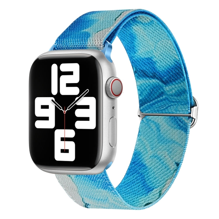 For Apple Watch 9 41mm Painted Pattern Nylon Replacement Watch Band(Ocean Blue)