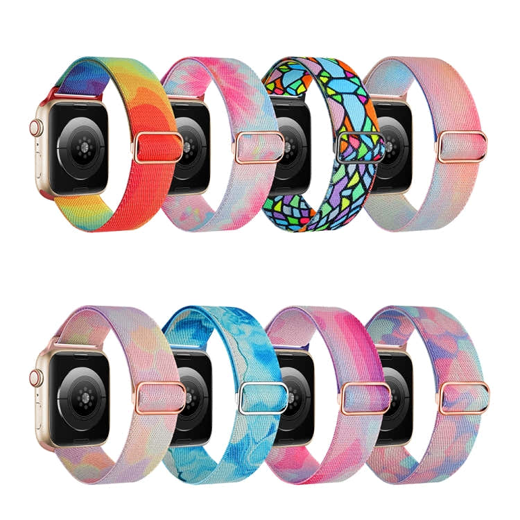 For Apple Watch 4 44mm Painted Pattern Nylon Replacement Watch Band(Symphony Aurora)
