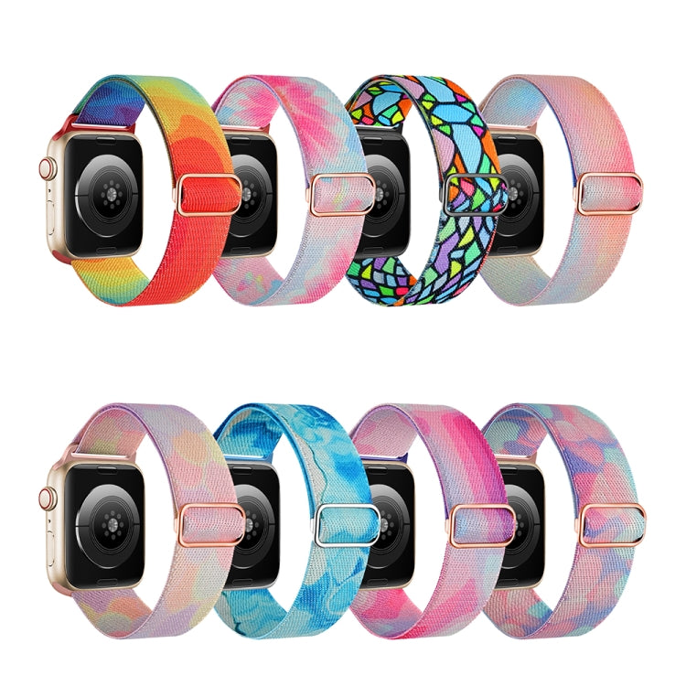 For Apple Watch SE 2023 44mm Painted Pattern Nylon Replacement Watch Band(Symphony Aurora)