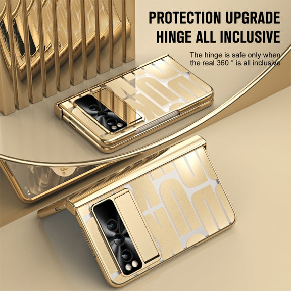 For Google Pixel Fold Integrated Electroplating Folding Phone Case with Pen Slot & Hinge(Gold)