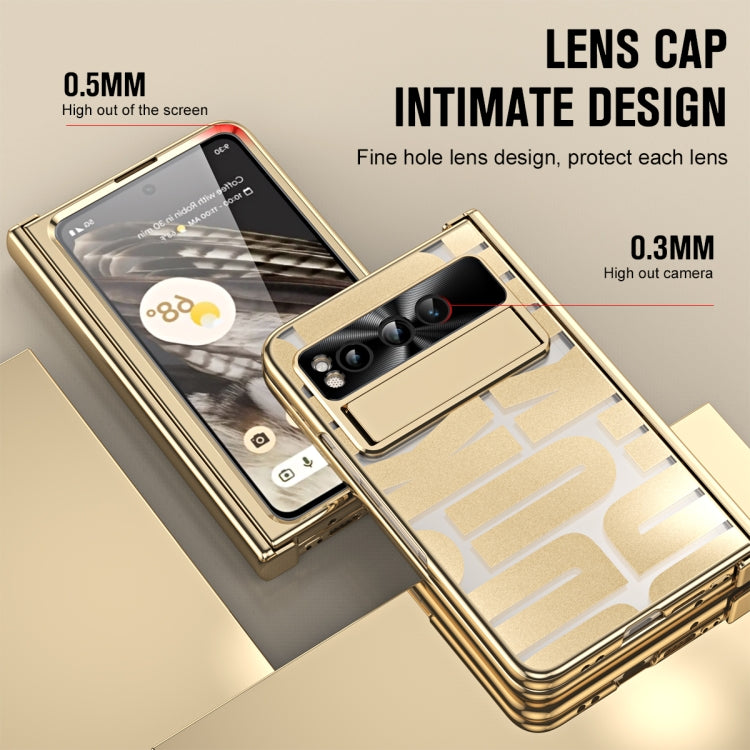 For Google Pixel Fold Integrated Electroplating Folding Phone Case with Pen Slot & Hinge(Gold)