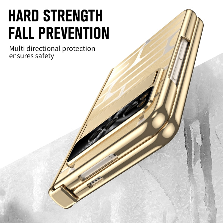 For Google Pixel Fold Integrated Electroplating Folding Phone Case with Pen Slot & Hinge(Gold)