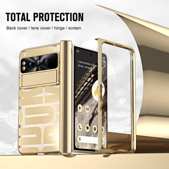 For Google Pixel Fold Integrated Electroplating Folding Phone Case with Pen Slot & Hinge(Gold)