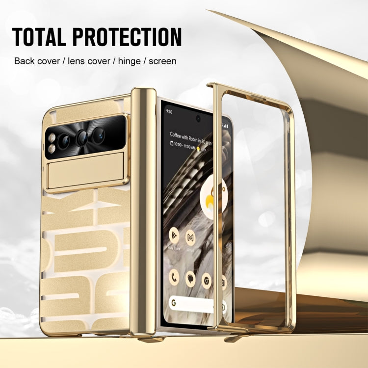 For Google Pixel Fold Integrated Electroplating Folding Phone Case with Pen Slot & Hinge(Gold)