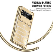 For Google Pixel Fold Integrated Electroplating Folding Phone Case with Pen Slot & Hinge(Gold)