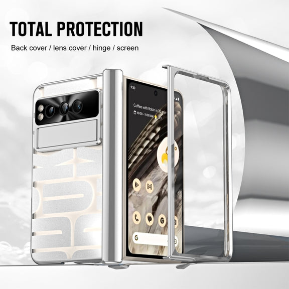 For Google Pixel Fold Integrated Electroplating Folding Phone Case with Pen Slot & Hinge(Silver)