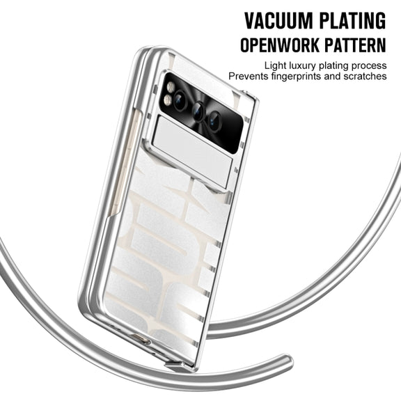 For Google Pixel Fold Integrated Electroplating Folding Phone Case with Pen Slot & Hinge(Silver)
