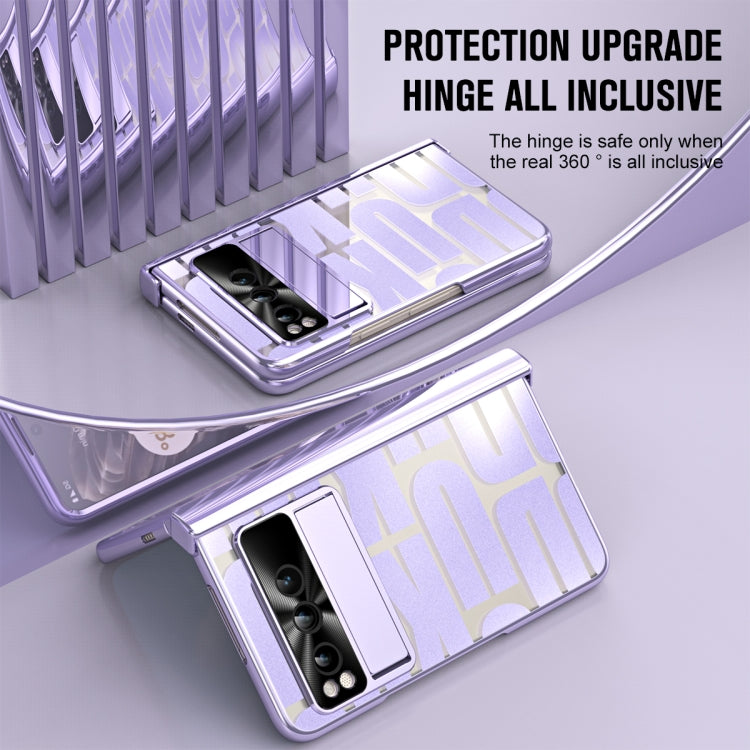 For Google Pixel Fold Integrated Electroplating Folding Phone Case with Pen Slot & Hinge(Purple)