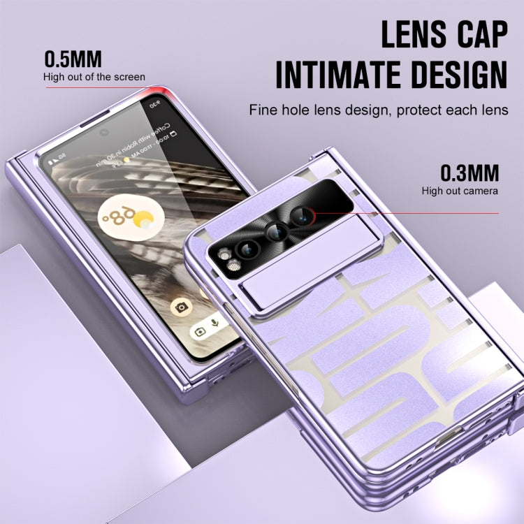 For Google Pixel Fold Integrated Electroplating Folding Phone Case with Pen Slot & Hinge(Purple)