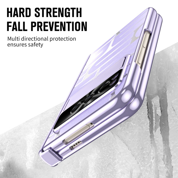 For Google Pixel Fold Integrated Electroplating Folding Phone Case with Pen Slot & Hinge(Purple)