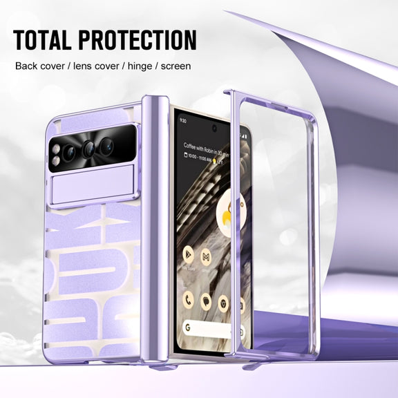 For Google Pixel Fold Integrated Electroplating Folding Phone Case with Pen Slot & Hinge(Purple)