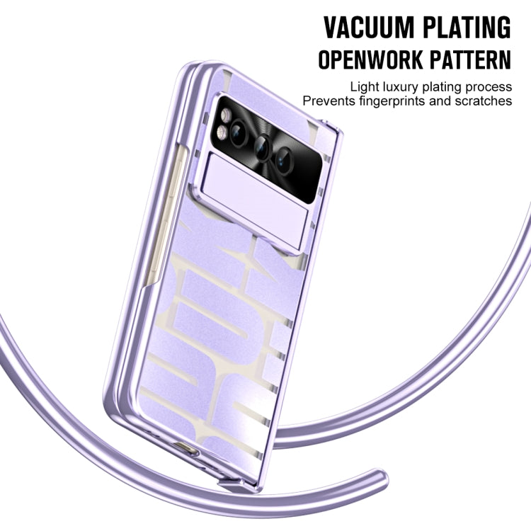 For Google Pixel Fold Integrated Electroplating Folding Phone Case with Pen Slot & Hinge(Purple)