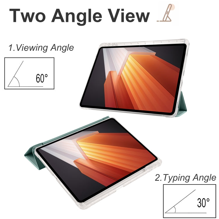 For vivo Pad2 12.1inch 3-folding Transparent TPU Smart Leather Tablet Case with Pen Slot(Green)
