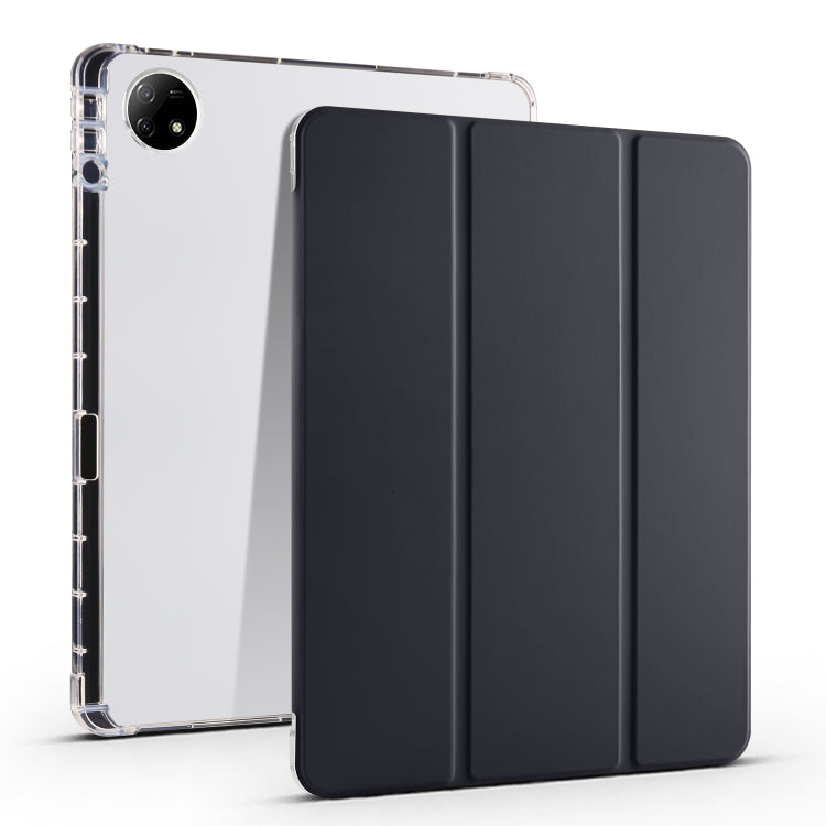 For vivo Pad2 12.1inch 3-folding Transparent TPU Smart Leather Tablet Case with Pen Slot(Black)