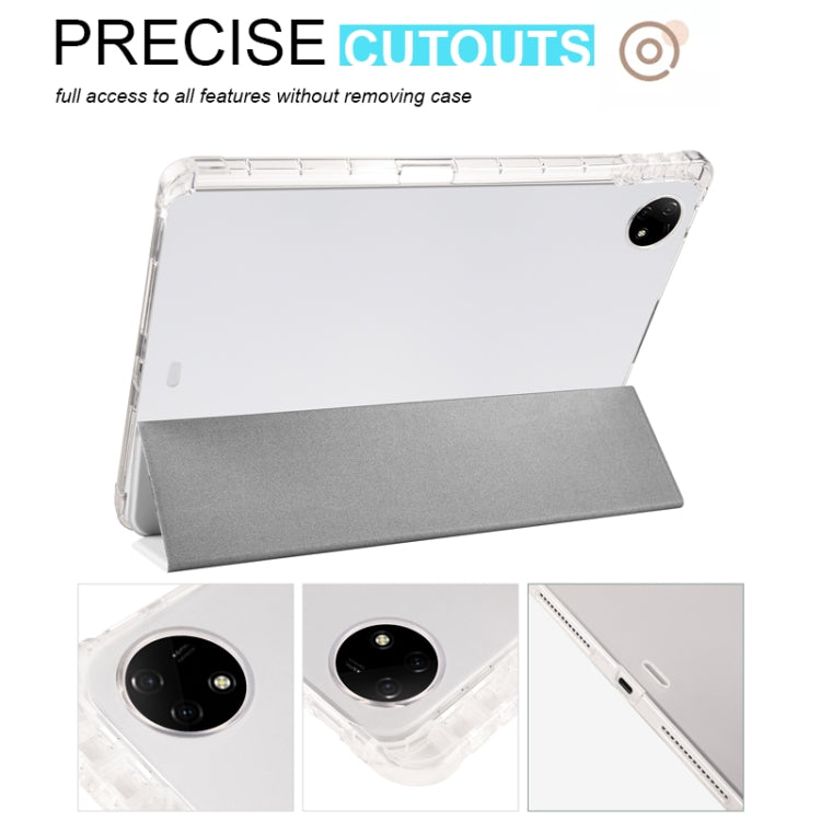 For vivo Pad2 12.1inch 3-folding Transparent TPU Smart Leather Tablet Case with Pen Slot(Grey)