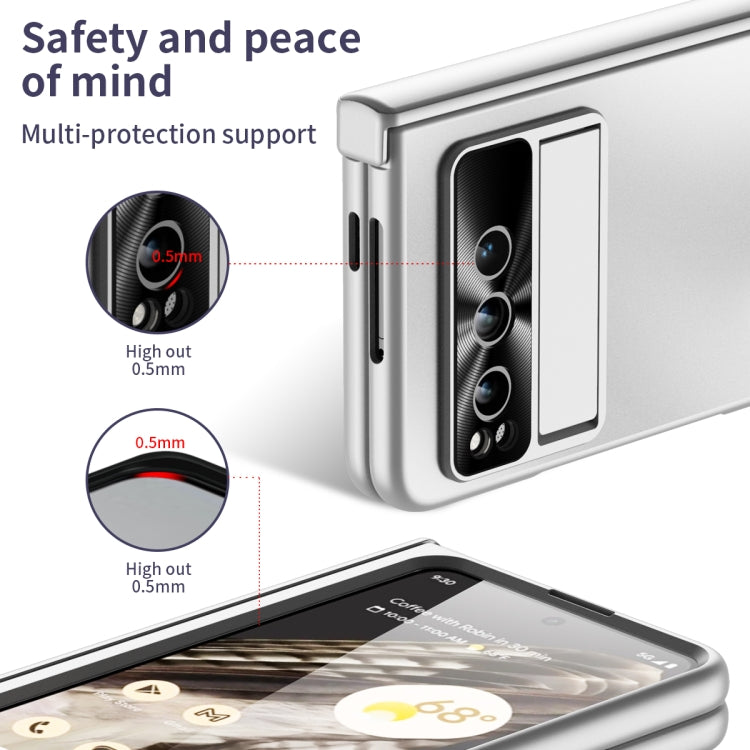 For Google Pixel Fold Integrated Electroplating Folding All-inclusive Phone Case with Pen Slot & Hinge(Silver)
