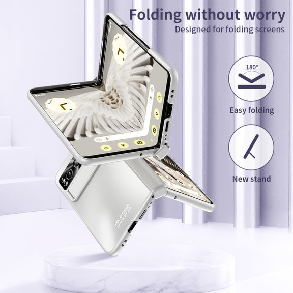 For Google Pixel Fold Integrated Electroplating Folding All-inclusive Phone Case with Pen Slot & Hinge(Silver)