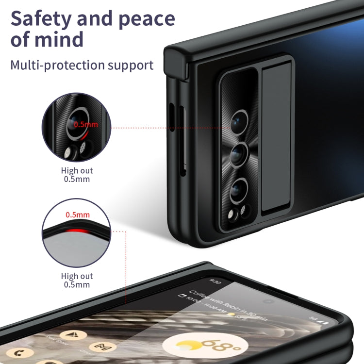 For Google Pixel Fold Integrated Electroplating Folding All-inclusive Phone Case with Pen Slot & Hinge(Black)