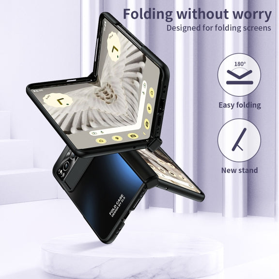 For Google Pixel Fold Integrated Electroplating Folding All-inclusive Phone Case with Pen Slot & Hinge(Black)