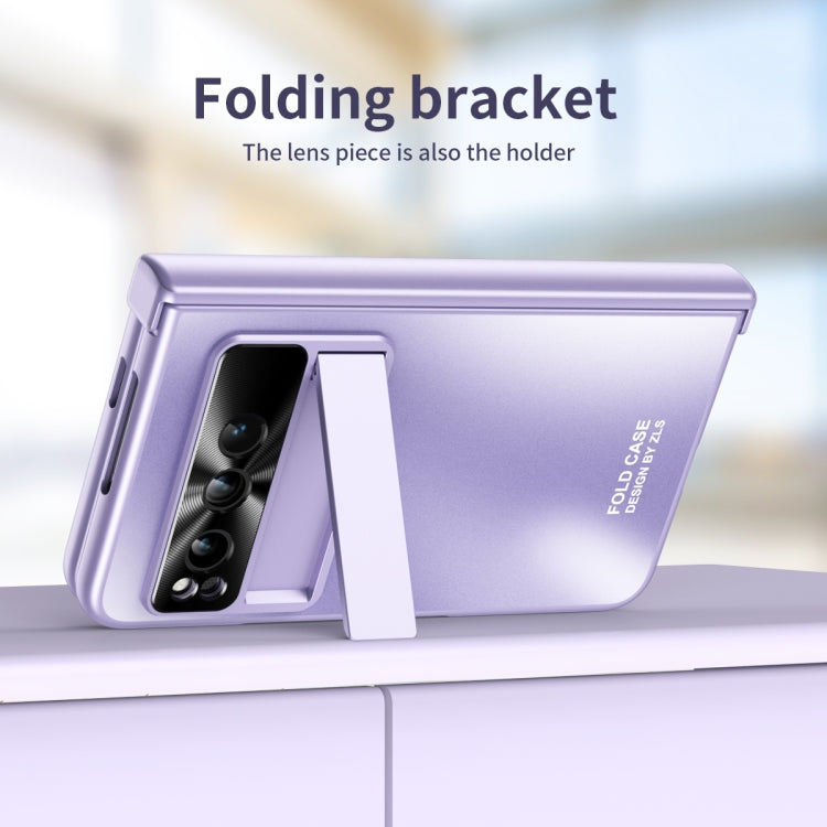 For Google Pixel Fold Integrated Electroplating Folding All-inclusive Phone Case with Pen Slot & Hinge(Purple)