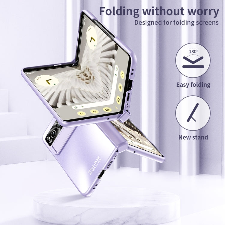 For Google Pixel Fold Integrated Electroplating Folding All-inclusive Phone Case with Pen Slot & Hinge(Purple)